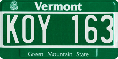 VT license plate KOY163