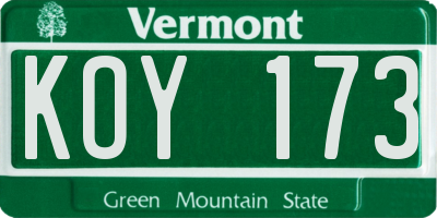 VT license plate KOY173