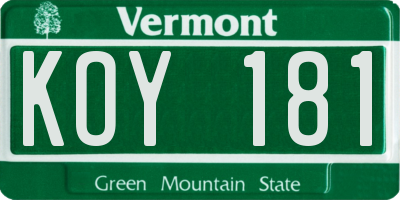 VT license plate KOY181