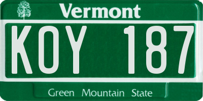 VT license plate KOY187