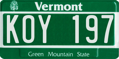 VT license plate KOY197