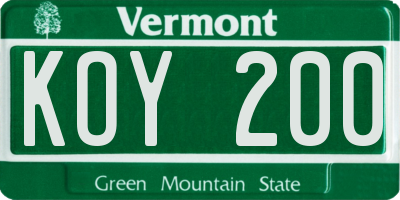 VT license plate KOY200