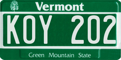 VT license plate KOY202