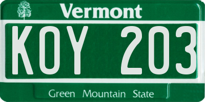 VT license plate KOY203