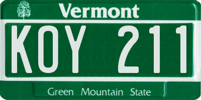 VT license plate KOY211