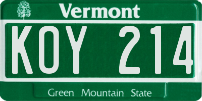 VT license plate KOY214