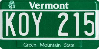VT license plate KOY215