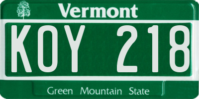 VT license plate KOY218