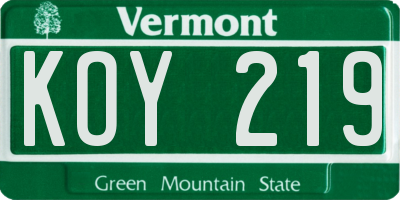 VT license plate KOY219