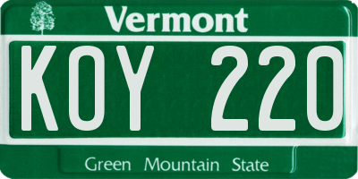 VT license plate KOY220