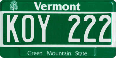 VT license plate KOY222