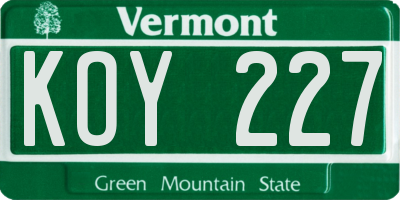 VT license plate KOY227