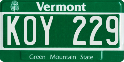 VT license plate KOY229