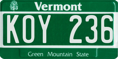 VT license plate KOY236