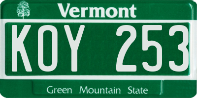 VT license plate KOY253