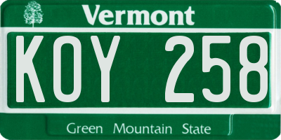 VT license plate KOY258