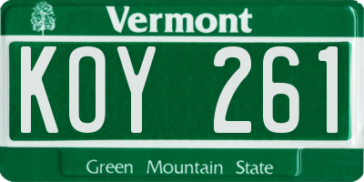 VT license plate KOY261