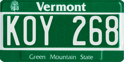 VT license plate KOY268