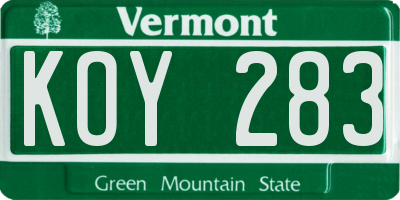 VT license plate KOY283