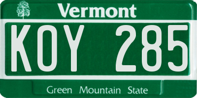 VT license plate KOY285