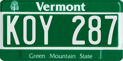 VT license plate KOY287