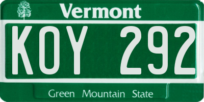 VT license plate KOY292