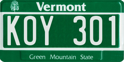VT license plate KOY301