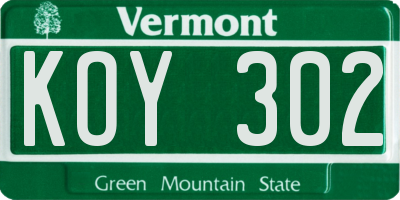 VT license plate KOY302