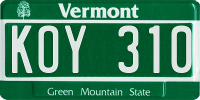 VT license plate KOY310
