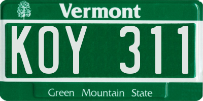 VT license plate KOY311