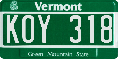 VT license plate KOY318