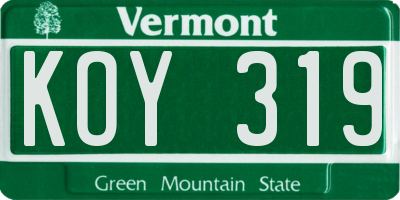 VT license plate KOY319