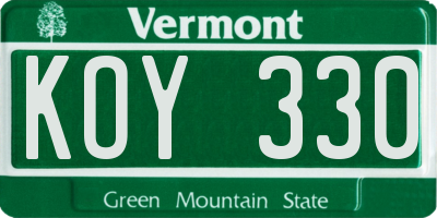 VT license plate KOY330