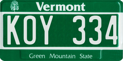 VT license plate KOY334