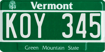 VT license plate KOY345