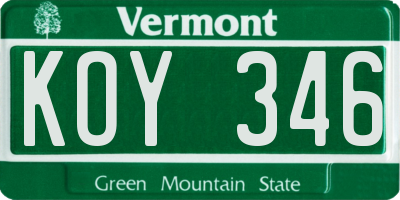 VT license plate KOY346