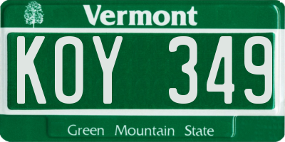 VT license plate KOY349