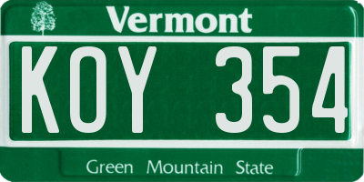 VT license plate KOY354
