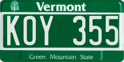VT license plate KOY355