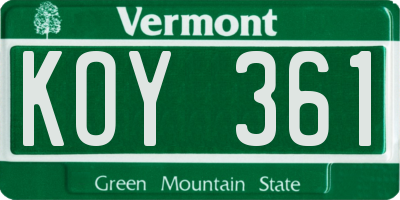 VT license plate KOY361