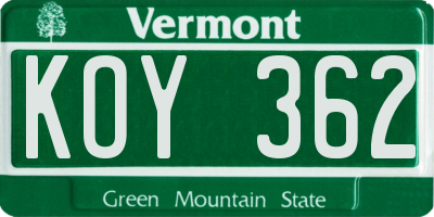 VT license plate KOY362