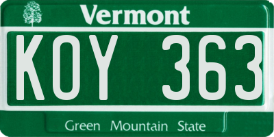VT license plate KOY363