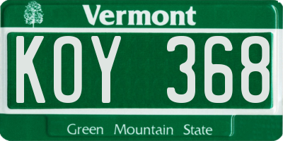 VT license plate KOY368