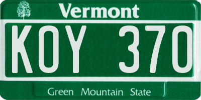 VT license plate KOY370