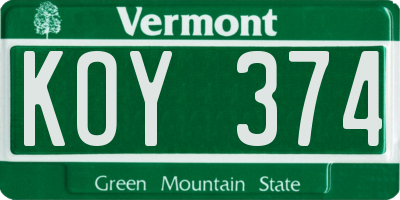 VT license plate KOY374