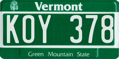 VT license plate KOY378