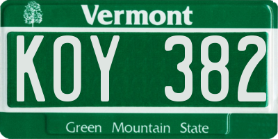 VT license plate KOY382