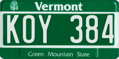 VT license plate KOY384