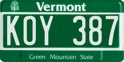 VT license plate KOY387