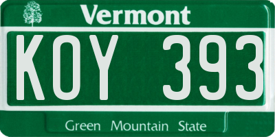 VT license plate KOY393